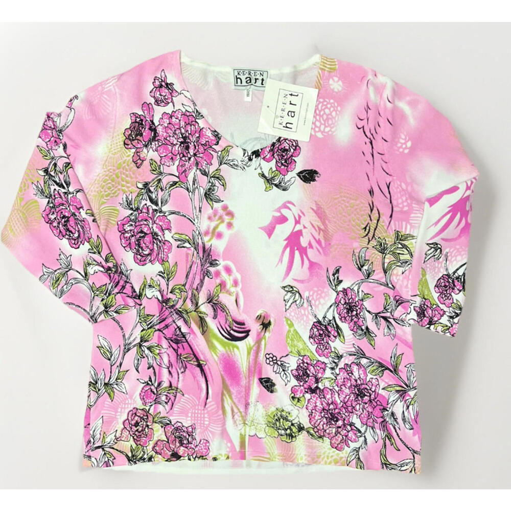 Keren Hart Pink Floral Print Top XL NWT